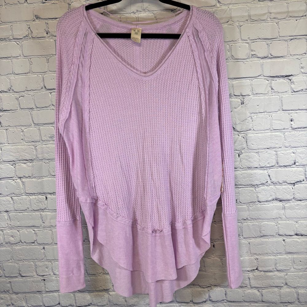 NWT Free People Catalina Field of Lavender Waffle Knit Long Sleeve Boho Top S
